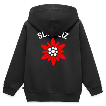 Schweizer Enzian - Kinder Premium Organic Zip Hoodie - Schwarz - Hinten - AI Model Kid Male (0cm)