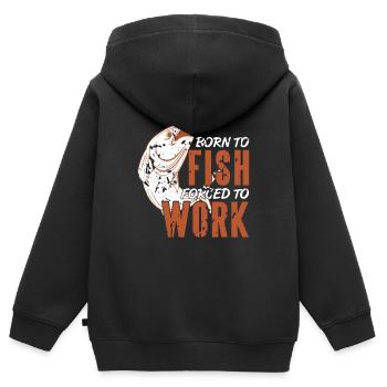 Né pour pêcher forcé de travailler drôle de thé de pêche - Sweat Premium à capuche zippé enfant bio - noir - Dos - AI Model Kid Male (0cm)