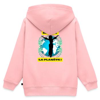 sauvez la planète - Sweat Premium à capuche zippé enfant bio - rose - Dos - AI Model Kid Female (0cm)
