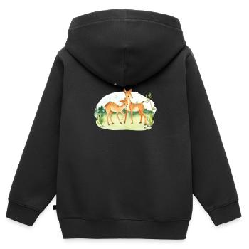Waldtier Reh Blumen Name Kian - Kinder Premium Organic Zip Hoodie - Schwarz - Hinten - AI Model Kid Male (0cm)