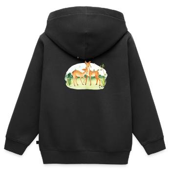 Forest Animal Deer Flowers Name Nelio - Kids Premium Organic Zip-up Hoodie - black - Back - AI Model Kid Male (0cm)
