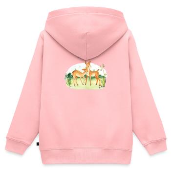 Forêt Animal Cerf Fleurs Nom Liam - Sweat Premium à capuche zippé enfant bio - rose - Dos - AI Model Kid Female (0cm)