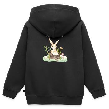 Animal forestier Cerf Lapin Hérisson Fleurs Nom Michael - Sweat Premium à capuche zippé enfant bio - noir - Dos - AI Model Kid Male (0cm)