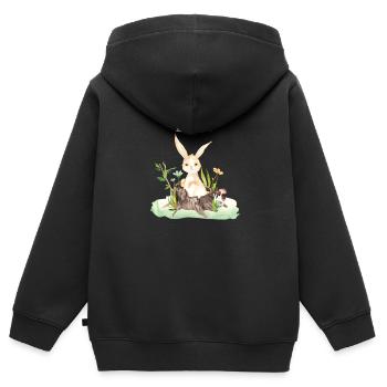 Animal forestier Cerf Lièvre Hérisson Fleurs Nom Fiete - Sweat Premium à capuche zippé enfant bio - noir - Dos - AI Model Kid Male (0cm)