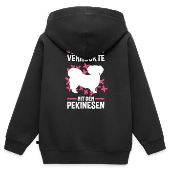 Verrückte mit Pekinese Peking-Palasthund - Kinder Premium Organic Zip Hoodie - Schwarz - Hinten - AI Model Kid Male (0cm)