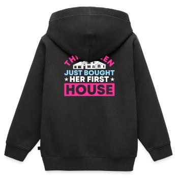 Propriétaire Propriétaire Cadeau Propriétaire Propriétaire - Sweat Premium à capuche zippé enfant bio - noir - Dos - AI Model Kid Male (0cm)