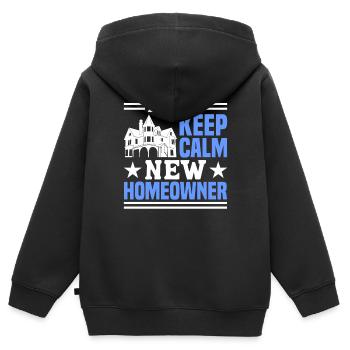 Propriétaire Propriétaire Cadeau Propriétaire Propriétaire - Sweat Premium à capuche zippé enfant bio - noir - Dos - AI Model Kid Male (0cm)