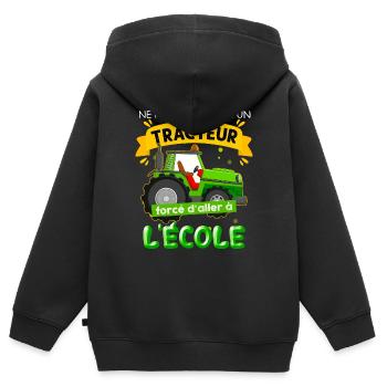 Le Tracteur De Mon Garçon Idée Cadeau Engin - Sweat Premium à capuche zippé enfant bio - noir - Dos - AI Model Kid Male (0cm)