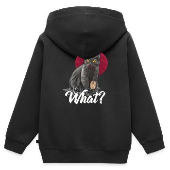 Katze mit gefangener Computer Maus - What? - Kinder Premium Organic Zip Hoodie - Schwarz - Hinten - AI Model Kid Male (0cm)