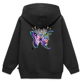 Fleur de papillon Fleurs florales Fleurs - Sweat Premium à capuche zippé enfant bio - noir - Dos - AI Model Kid Male (0cm)