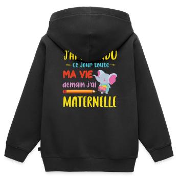 j'ai Attendu Ce Jour demain j'ai maternelle rentré - Sweat Premium à capuche zippé enfant bio - noir - Dos - AI Model Kid Male (0cm)
