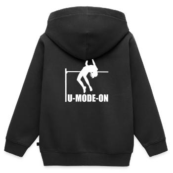 U Mode On Lustiges Stabhochsprung - Kinder Premium Organic Zip Hoodie - Schwarz - Hinten - AI Model Kid Male (0cm)