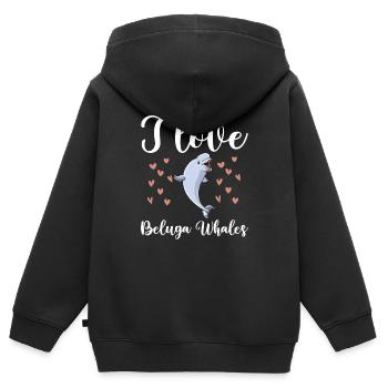 J’adore les bélugas - Sweat Premium à capuche zippé enfant bio - noir - Dos - AI Model Kid Male (0cm)