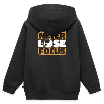 Photographie Caméra Photographe Photo Cameraman - Sweat Premium à capuche zippé enfant bio - noir - Dos - AI Model Kid Male (0cm)