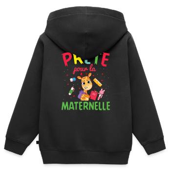 Prête Pour La Maternelle rentrée scolaire girafe - Sweat Premium à capuche zippé enfant bio - noir - Dos - AI Model Kid Male (0cm)