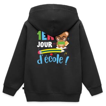 1er Jour D École ! ourson mignon rentrée école - Sweat Premium à capuche zippé enfant bio - noir - Dos - AI Model Kid Male (0cm)