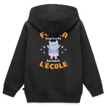 Fini La Rigolade Bientôt L École rentrée scolaire - Sweat Premium à capuche zippé enfant bio - noir - Dos - AI Model Kid Male (0cm)