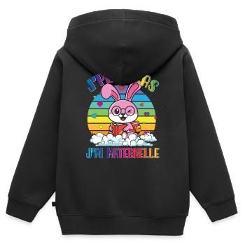 J Peux Pas J Ai Maternelle lapin écolière livre - Sweat Premium à capuche zippé enfant bio - noir - Dos - AI Model Kid Male (0cm)