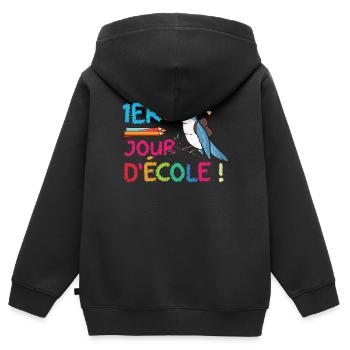 1er Jour D École humour rentrée scolaire oiseaux - Sweat Premium à capuche zippé enfant bio - noir - Dos - AI Model Kid Male (0cm)