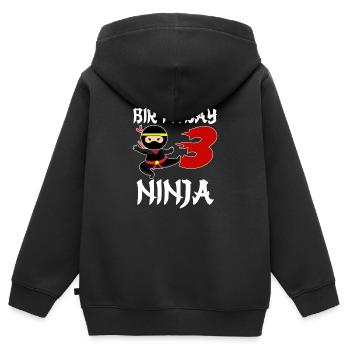 Cadeau Ninja d’anniversaire de trois ans - Sweat Premium à capuche zippé enfant bio - noir - Dos - AI Model Kid Male (0cm)