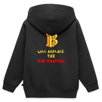 Bitcoin wird die bösen Banker ersetzen - Kinder Premium Organic Zip Hoodie - Schwarz - Hinten - AI Model Kid Male (0cm)