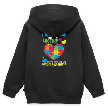 I Wear Blue For My Brother Autism Awareness - Kids Premium Organic Zip-up Hoodie - black - Back - AI Model Kid Male (0cm)