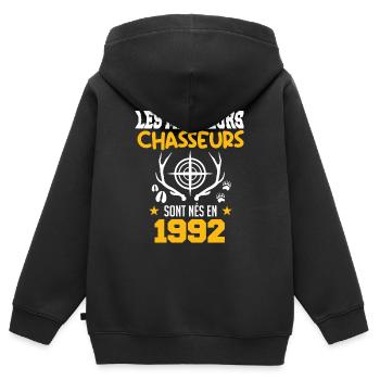 Chasseur | Anniversaire chasseur 1992 - Sweat Premium à capuche zippé enfant bio - noir - Dos - AI Model Kid Male (0cm)