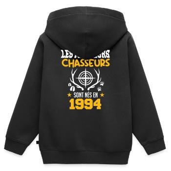 Chasseur | Anniversaire chasseur 1994 - Sweat Premium à capuche zippé enfant bio - noir - Dos - AI Model Kid Male (0cm)