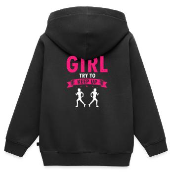 I Run Like A Girl Try To Keep Up Funny Running - Kinder Premium Organic Zip Hoodie - Schwarz - Hinten - AI Model Kid Male (0cm)