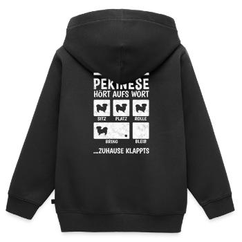 Pekinese Hundetricks Peking-Palasthund - Kinder Premium Organic Zip Hoodie - Schwarz - Hinten - AI Model Kid Male (0cm)