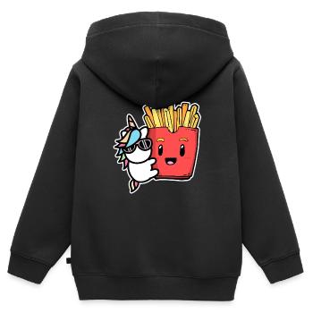 Pommes Frites Pommes Liebhaber Einhorn mit Pommes - Kinder Premium Organic Zip Hoodie - Schwarz - Hinten - AI Model Kid Male (0cm)
