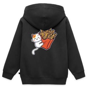 Pommes Frites Pommes Liebhaber Katze mit Pommes Tü - Kinder Premium Organic Zip Hoodie - Schwarz - Hinten - AI Model Kid Male (0cm)