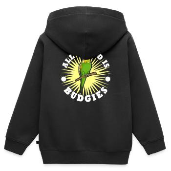 Perruche Perruche Budgerigar - Sweat Premium à capuche zippé enfant bio - noir - Dos - AI Model Kid Male (0cm)