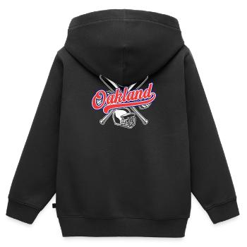 Vintage Oakland City Baseball Distressed Baseball - Kinder Premium Organic Zip Hoodie - Schwarz - Hinten - AI Model Kid Male (0cm)