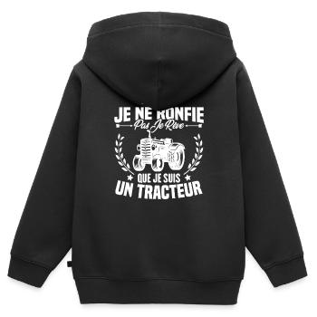 Je Ne Ronfle Pas Je Rêve Que Je Suis Un Tracteur - Sweat Premium à capuche zippé enfant bio - noir - Dos - AI Model Kid Male (0cm)