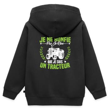 Je Ne Ronfle Pas Je Rêve Que Je Suis Un Tracteur - Sweat Premium à capuche zippé enfant bio - noir - Dos - AI Model Kid Male (0cm)