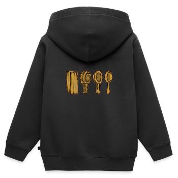 Cuillère à bois Sculpture sur bois Sculpteur sur bois - Sweat Premium à capuche zippé enfant bio - noir - Dos - AI Model Kid Male (0cm)