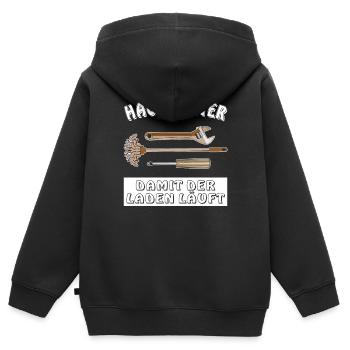 HAUSMEISTER DAMIT DER LADEN LÄUFT - Kinder Premium Organic Zip Hoodie - Schwarz - Hinten - AI Model Kid Male (0cm)