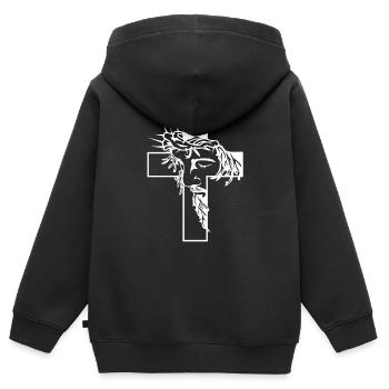 Jesus am Kreuz - Kinder Premium Organic Zip Hoodie - Schwarz - Hinten - AI Model Kid Male (0cm)