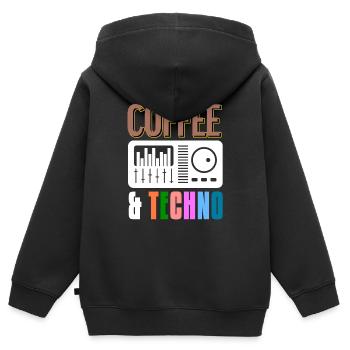 COFFEE & TECHNO Awesome Retro Music Techno - Kinder Premium Organic Zip Hoodie - Schwarz - Hinten - AI Model Kid Male (0cm)