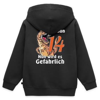 GEBURTSTAG Schon 14 - Kinder Premium Organic Zip Hoodie - Schwarz - Hinten - AI Model Kid Male (0cm)