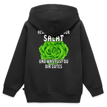 HEUTE ESSE ICH NUR SALAT - Kinder Premium Organic Zip Hoodie - Schwarz - Hinten - AI Model Kid Male (0cm)