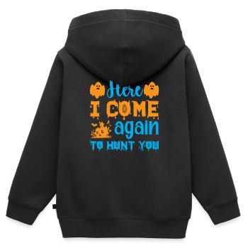 Hier komme ich wieder, um dich zu jagen - Halloween-Humor - Kinder Premium Organic Zip Hoodie - Schwarz - Hinten - AI Model Kid Male (0cm)