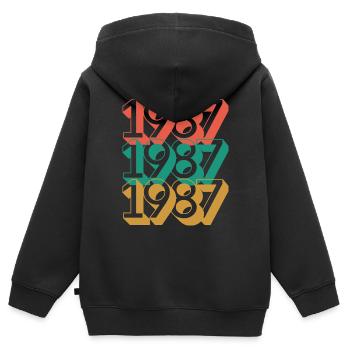 Anniversaire année 1987 / Vintage 1987 - Sweat Premium à capuche zippé enfant bio - noir - Dos - AI Model Kid Male (0cm)