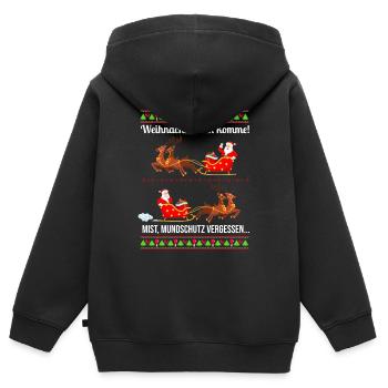 Weihnachtsmann dreht um Mundschutz vergessen - Kinder Premium Organic Zip Hoodie - Schwarz - Hinten - AI Model Kid Male (0cm)