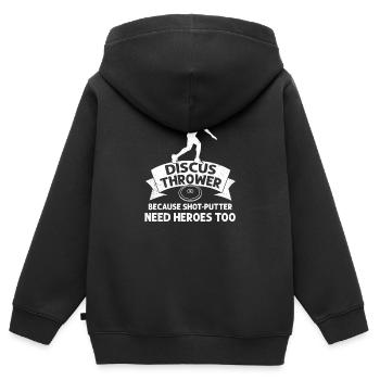 Parce que le putter a besoin de héros, Frau Discuswerfen - Sweat Premium à capuche zippé enfant bio - noir - Dos - AI Model Kid Male (0cm)