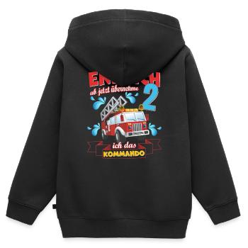 Kinder Feuerwehr zum 2. Geburtstag Feuerwehrauto - Kinder Premium Organic Zip Hoodie - Schwarz - Hinten - AI Model Kid Male (0cm)