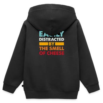 Easily Distracted By The Smell Of Cheese - Käse - Kids Premium Organic Zip-up Hoodie - black - Back - AI Model Kid Male (0cm)