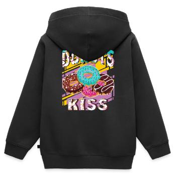 DONUTS KISS - Kinder Premium Organic Zip Hoodie - Schwarz - Hinten - AI Model Kid Male (0cm)