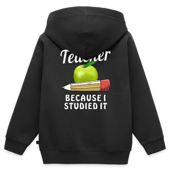 PROFESSEUR PARCE QUE JE L’AI ÉTUDIÉ - Sweat Premium à capuche zippé enfant bio - noir - Dos - AI Model Kid Male (0cm)